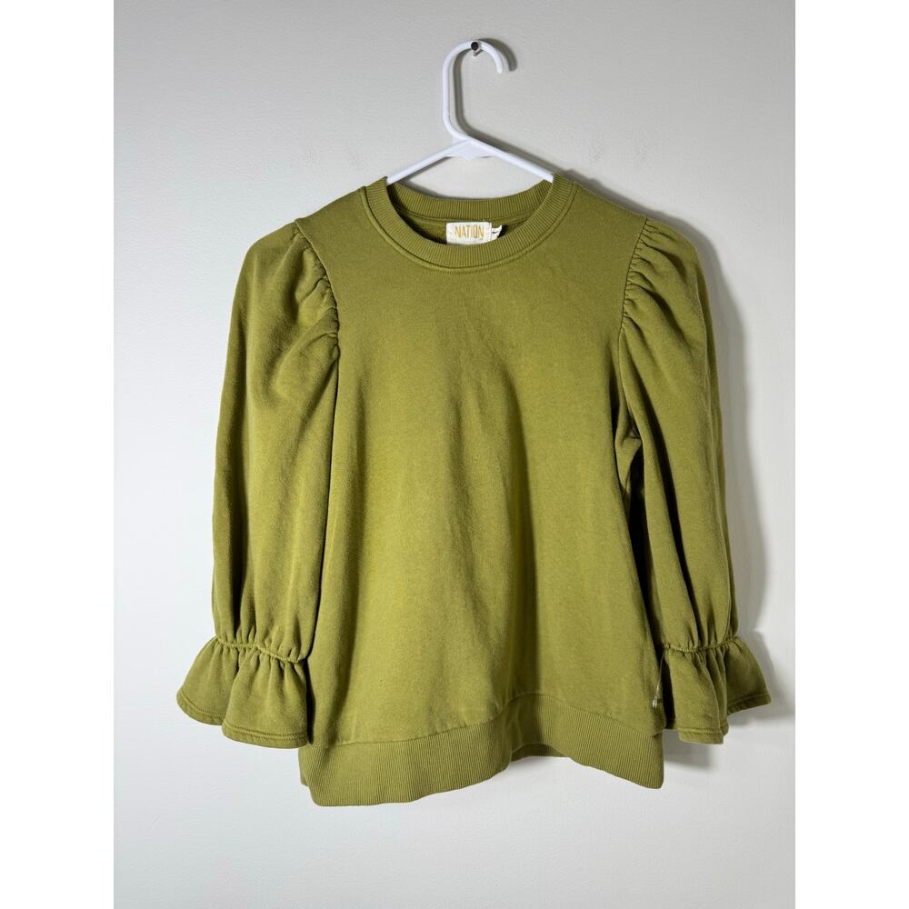 Nation LTD Cotton Olive Green Puff Sleeve Sweatshirt Size XS